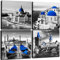 Marineblaue Wandkunst Griechenland Santorini Bilder Leinwanddruck Schwarz und Grau Europäische Stadt Wanddekoration für Wohnzimmer Badezimmer griechische Insel Poster Strand Malerei Kunstwerk Büro