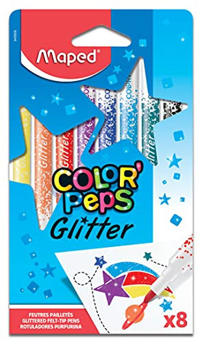 Maped - Glitzer-Filzstifte COLOR'PEPS GLITTER - 8 Stück - hervorragende Deckkraft- extra viele Glitzerpartikel