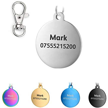 KSZ Etiquetas de identificación para Mascotas de Acero Inoxidable, Etiquetas Personalizadas para Perros y Gatos. Grabado Frontal y Trasero. Múltiples Colores