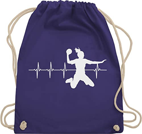Turnbeutel Rucksack - WM 2023 Trikot Ersatz - Handball Herzschlag für Damen - Unisize - Lila - gym bag turn tasche beutel kordel mit handballerinnen geschenk kinderturnbeutel handball. handballerin