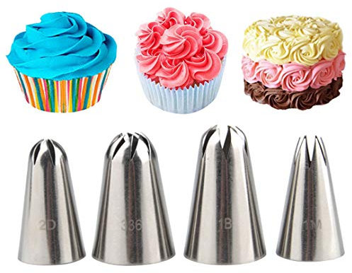 Joyeee 4 teiliges Groß Spritztüllen Blumen Set für Kuchen Dekoration, Profi Edelstahl Rohrleitungen Düsen, Ideal Düsen Tülle Spritzdüsen für Kuchenbacken/Torte/Plätzchen/Keksen/Gebäck
