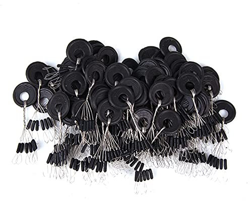 Fishing Bobber Stopper, 300 Pcs/50 Groups Rubber Fishing Bobber Beads Stopper 6 in 1 Float Sinker Stops Fishing Space Beans, Black Cylinder (L: Line Dia 0.26-0.37mm)