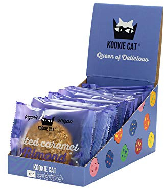 Kookie Cat Salted Caramel Almond Individually Wrapped Vegan Cookies, Gluten Free, Soy Free, Bio and Organic, Almond & Oat , 12 X 50g Multipack