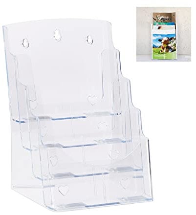 Relaxdays Prospekthalter A4 / DIN Lang, 4 Etagen, Acryl, Flyer Aufsteller Tisch & Wand, HBT: 35x24,5x24cm, transparent, 1 Stück, 10027299