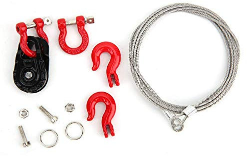 Tbest RC Trailer Chain, Steel Wire Winch Cable Rope Hook Three-piece Set RC Winch Rope Cable Steel Rope/Pulley/Lock Sleeve RC Model Car Climbing Vehicle Accessory Model Toy