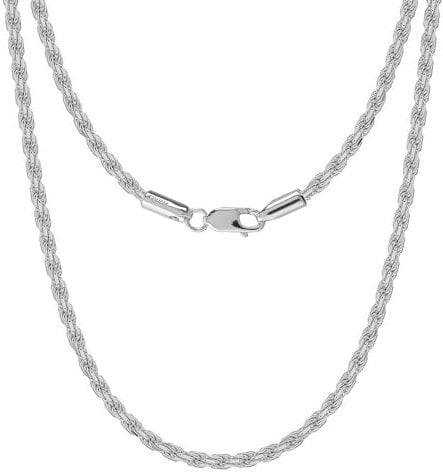 LeCalla Solid 925 Sterling Silver Italian 3 MM Diamond-Cut Twisted Braided Rope Chain Necklace for Men and Women 26 Inches