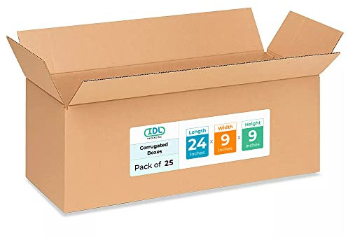 IDL Packaging Lange Wellpappen-Versandkartons, 61 cm L x 22,9 cm B x 22,9 cm H (25 Stück) - Ausgezeichnete Wahl an starken Verpackungsboxen für USPS, UPS, FedEx Versand - Leicht zu recycelnde Kartons