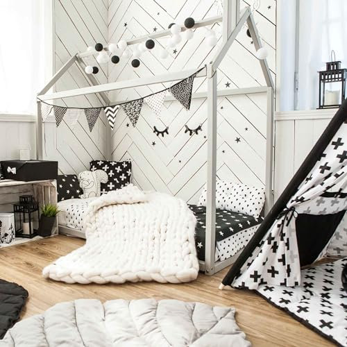 Sweet Home from wood Hausbett für Kinder Holzbett Skandinavisches Bodenbett (Grau, 140x70cm)