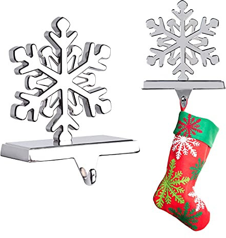 Fowecelt Weihnachten Schneeflocke Weihnachtsstrumpf Halter Halterung Ständer Weihnachtssocken Haken Strebe Dekoration Metall Silber, Weihnachtsstrumpf Kleiderbügel für Kaminsims Deko Schmücken
