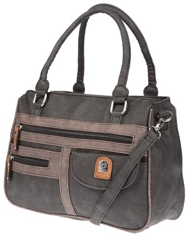 Christian Wippermann große Damen Umhängetasche Tasche Schultertasche in Leder Optik (Grau-Braun)