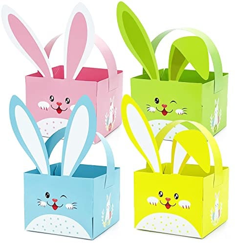12 x Ostereiersuche-Korb, Hase, Osterkorb, Behälter, Hasenform, Bonbons, Goodie, Kekshalter mit Griff, für Kinder, Schule, Klassenzimmer, Partybevorzugung, Dekoration