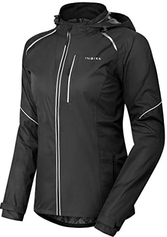 INBIKE Veste Impermeable Femme Coupe Vent Sofshell Running Randonné Foot Manteau Court de Pluie Capuche Sport Gore-Tex Chaud Vetement Course à Pied noir 2XL