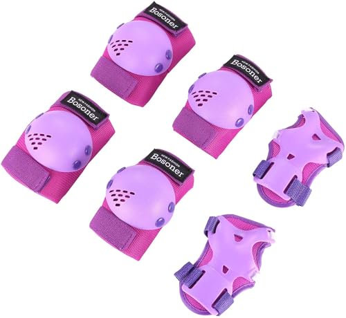 BOSONER Knieschoner Kinder Schoner Inliner Protektoren 6er Set Schützer Inliner Inline Skates Knie Und Ellenbogenschützer Schutzausrüstung Knieschützer Skateboard (4# Violett, M (6-15Jahre))
