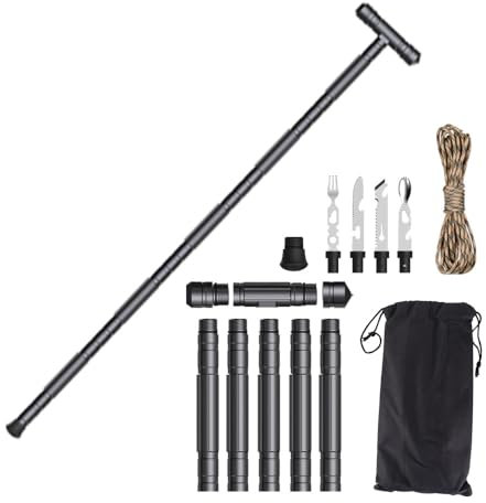 WILDGAMEPLUS 41 Zoll Multifunktions-Trekkingstöcke mit verstellbarem Hammergriff und 5 Sektionen dicken Aluminiumstangen und Geschirr, geeignet für Outdoor-Sport, Wandern, Walking, Camping WG-G05EU
