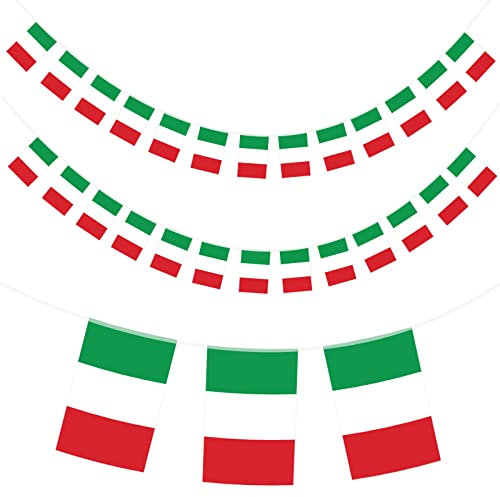 jijAcraft Italien Flagge, 11 Meter Italienisch Fahnenkette Girlande mit 40 Fahnen 14 x 21 cm zur Dekoration Nationalfest, Sportveranstaltungen