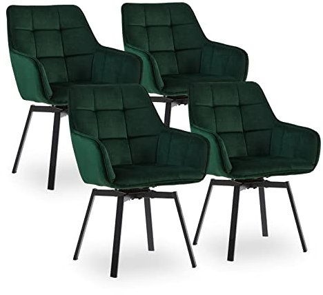 CLIPOP Esszimmerstühle Drehbar Set mit Armlehne, Samt Polsterstuhl Gepolstert Sitz Küchenstuhl Drehstuhl Armlehnenstuhl für Esszimmer Wohnzimmer Büro (4er Set, Samt Grün)