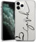 Personalised Phone Case for iPhone 12 Mini - Clear Soft Gel Custom Cover Heart Name Individual Style Initials Text - Black Vertical Name