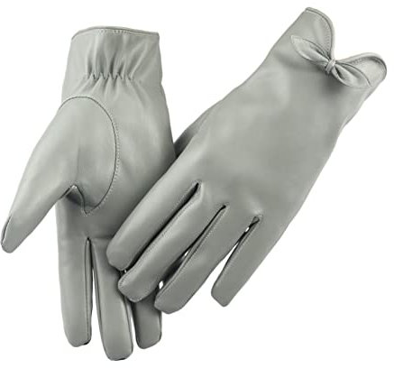 Long Keeper Lederhandschuhe Damen Winter - Touchscreen Handschuhe Damen Leder Winter Warm Warmfutter Elegant Winterhandschuhe Damen mit Fliege, Einheitsgröße