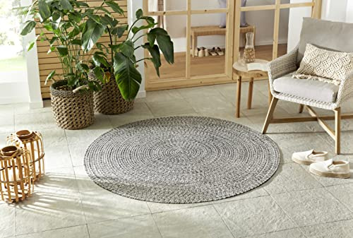 Northrugs Trenzado In- & Outdoor Teppich Rund Wetterfest – Pflegeleicht Handmade-Look für Innen und Außen Gewebter Outdoorteppich Läufer für Balkon, Terrasse, Wohnzimmer, Garten – Melange, ø 200