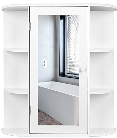 MINGYI Armoire Miroir Murale de Salle de Bains avec 2 Étagères Réglables, Armoire à Pharmacie pour Toilette, Placard de Rangement Toilettes avec Porte, Meuble Suspendus de Salle de Bain 60×16×58 cm