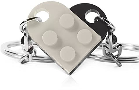 Passendes Paar Herz Schlüsselanhänger für Freund Freundin Valentinstag Geschenke Stuff Ihn Freunde Set Kompatibel mit Lego Geschenk, Weiß + Schwarz, Small