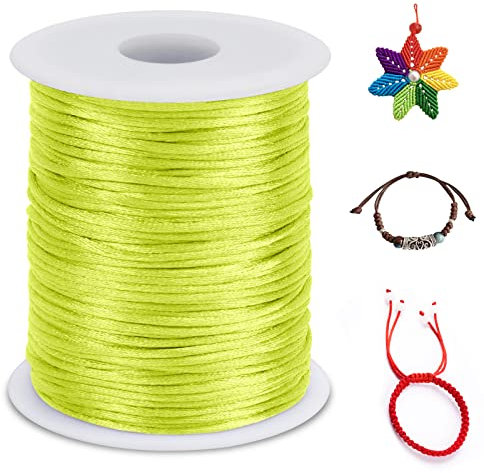 LEREATI Nylonschnur 1.5mm x 100m Nylonfaden Nylon Perlenschnur Satinkordel, Makramee Schnur Nylonschnur für Armbänder Perlen Auffädeln Halskette Schmuckherstellung DIY Handwerk (Fluoreszierendes Gelb)
