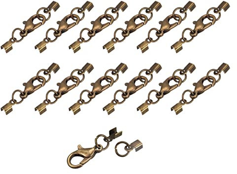 sourcing map 20Set 3mm Umklappbare Kordelenden mit Karabinerhaken Klammern Endstück Crimpen Endkappen für Basteln Herstellung Leder Armbänder Bronze Ton