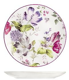 H&H Madam Set 12 Piatti Frutta, Porcellana, Decoro Floreale, Bianco, 20cm