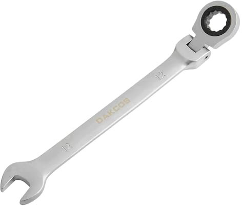DAKCOS Cle mixte Clé à cliquet 12 mm - Clé à cliquet métrique articulée en CR-V avec finition chromée mate