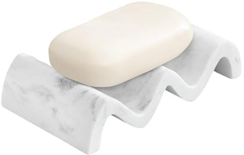 Luxspire Seifenschale Wellenform, Seifenhalter Schnell Trockend Seifenbox Seifenablage für Badezimmer Dusche Küche, Badezimmer Seifenhalter aus Harz, Seifenhalterung Schwammhalter - Marmorweiß