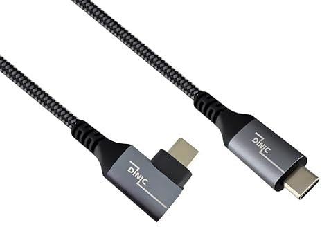DINIC USB C 4.0 Kabel, 240W PD, 40Gbps, Typ C auf C, Alu Stecker, Nylon Kabel (gewinkelt, 0.50m)