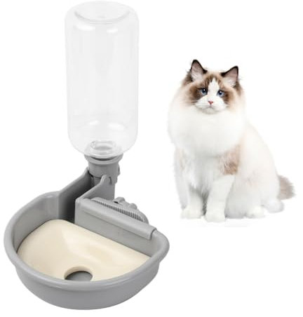 Dispensador de Agua para Mascotas, 480ml Bebedero Perro Colgante Dispensador, Bebedero Conejo para Jaula, Cuenco de Agua Soporte Alimentador Automático para Gato Perro Animal Pequeño (Gris)