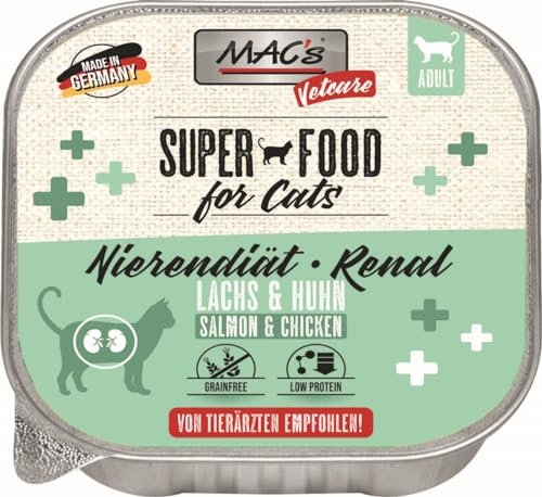 Mac's Cat Vetcare Premium Nassfutter für Katzen, spezielle Diäten, 16 x 100 g (Lachs und Huhn, Nieren-Diät)