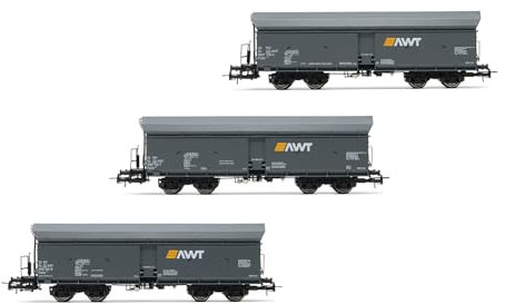 Rivarossi HR6590 AWT, 3er Pack Selbstentladewagen Bauart Fals, graue Lackierung, Ep. VI Rollmaterial – Waggons