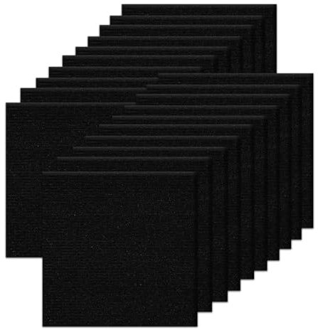 Orgthin Lot de 20 carreaux de moquette autocollants rembourrés doux pour décoration d'intérieur pour chambre à coucher, salon, bureau - 30,5 x 30,5 cm - Noir - 0,6 m² par boîte