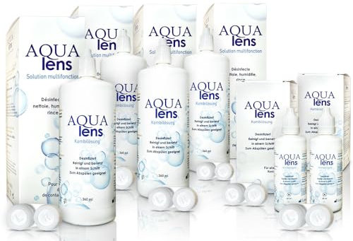 AQUA lens Kontaktlinsen Fluessigkeit (4x360 ml + 2X60ml + 6 Behälter) 1560 ml - Premium All-in-One Kombilösung für weiche Kontaktlinsen mit HPMC