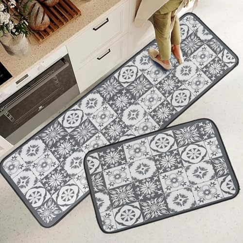 Fecialy Alfombras de Cocina Antideslizante y Antifatiga, Alfombra para Baño, Pasillo de Salón, 40x60+40x120cm