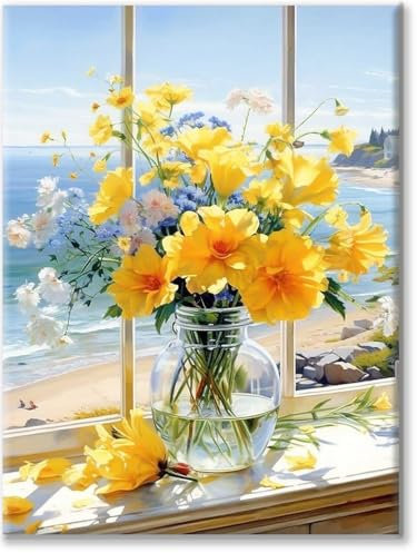 Yiminu.DS Diamond Painting Erwachsene, 5D Diamont Painting Bilder Diamant Painting Blumen Bastelset Basteln Mädchen, 30CM X 40CM, WindowYellowFlower