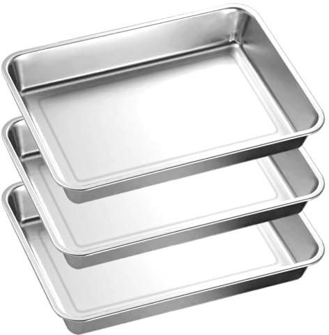 LOPYXBR 3 teglie da forno in acciaio inox, 40 x 30 x 4,8 cm, ciotola per barbecue, teglia da forno in acciaio inox, per cottura e servizi, lavabile in lavastoviglie