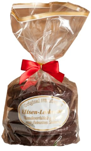 Original Nürnberger Elisen-Lebkuchen - 37% Nussanteil - handgefertigt - im Klarsichtbeutel mit roter Schleife, Inhalt: Lebkuchen Schoko 5 Stück, 400 g