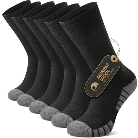 FALARY Calcetines Deporte Hombre Senderismo de Lana Merino, Calcetines Trekking Running,Antiampollas, Antirozaduras Transpirables para Hombre y Mujer, 3 Pack Negro 43-46