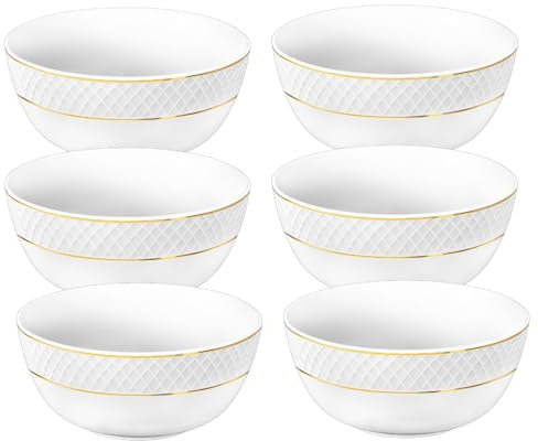 Wilmax - Saladiers - 6 pièces - Ø 18 cm - Porcelaine - Bol blanc - Bol avec motif doré - 1300 ml - Pour les collations, les salades - Élégant et résistant aux rayures - Idéal comme cadeau