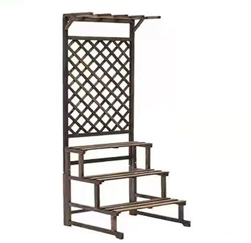 Plant Stand - Wood Tiered Hanging Plant Stand Plant Shelf with Grid Panel - Indoor Outdoor Heavy Duty Plant Rack, Display Holder for Multiple Potted Plants, Walnut,S3 Tiers 75cm L ( 3 Tiers 90cm