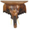 Oriental Galerie Elefantenkopf mit Ablage Wanddeko Elefant Holz Kopf Skulptur Regal Figur Trophäe Wandfigur Hellbraun 35cm