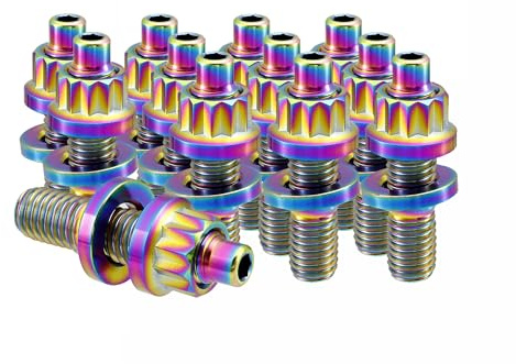 RISON-Titanium Juego de 12 Pernos de Espárrago de Colector de Escape en Titanio M10x1.25x54mm, Tuercas Autoblocantes Arandelas de Espárragos de Sistema de Escape de Coche Moto para Ford, Honda