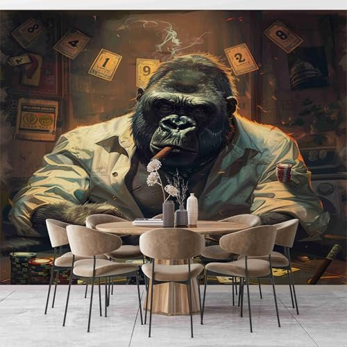 Gorille Animal Papier Peint Noir Panoramique Peinture Murale Interieur pour Salon Chambre à Coucher D'Enfant Maison Décoration Murale 350x256 cm