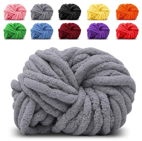 Dicker Wollfaden Garn Grau, Sperrige Armstricken Wolle Knitting, Grobstrick Wollgarn zum Häkeln für Decke Haustier Nest, Decke, Zierkissen