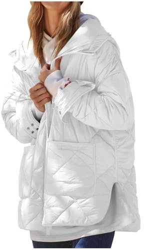 ZRYAZQ Daunenjacke Damen Leicht mit Kapuze Daunenmantel Winter Warm Wintermantel Lang Daunenjacken Reissverschluss Puffer Jacke Damen Kapuze Locker Winterjacke Dicke Mantel Daunen Frauen mit Taschen