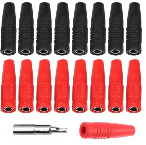 16 Stück Weibliche Bananenstecker 4mm Bananenbuchse Kupfer-isolierte Isoliert Buchse Extender für Blanker Bananenstecker Lautsprecher Verstärkeranschluss Buchse (Schwarz/Rot)