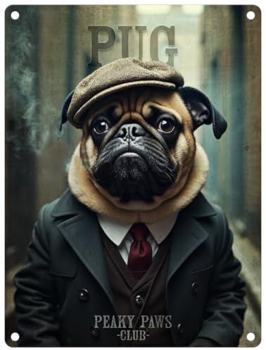 Small (150 x 200mm) Metal Sign - Peaky Paws Club - Pug
